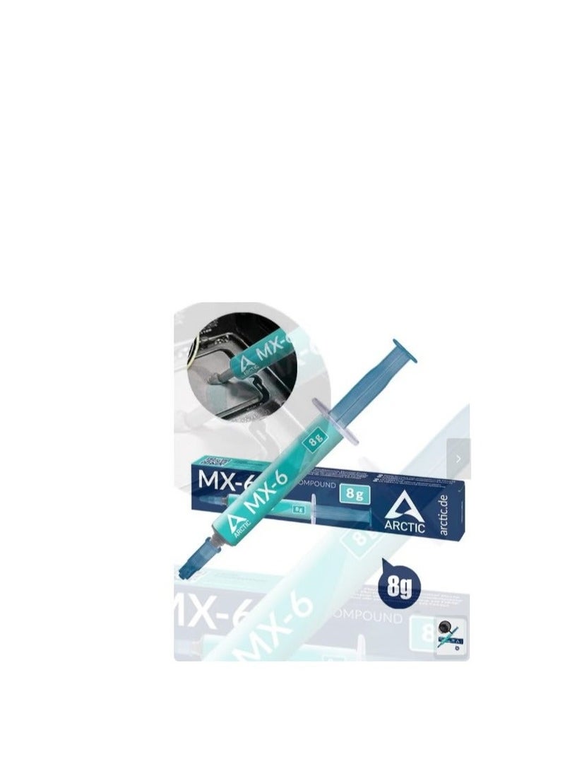 Arctic MX-6 (8 جرام) - معجون حراري لأداء مثالي لوحدة المعالجة المركزية، وحدات التحكم، بطاقات الرسوميات، أجهزة الكمبيوتر المحمولة، موصلية حرارية عالية جداً، متانة طويلة، غير موصل - Image 1